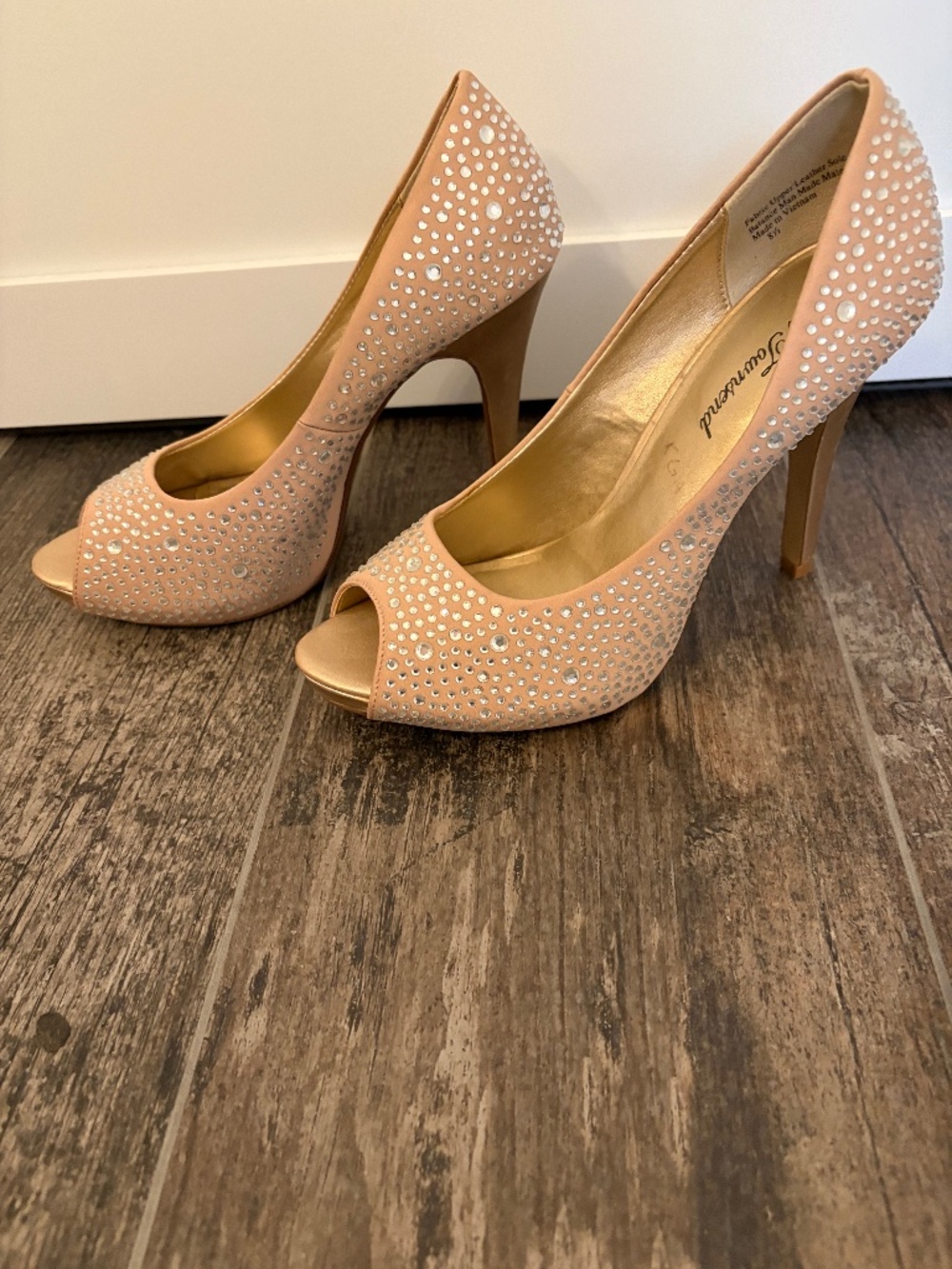 Nude Crystal Open-toe Heels
